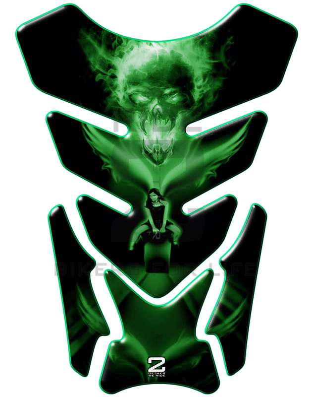Universal Fit Green Angelic She Rider with Skull Motor Bike Tank Pad Protector. A Street Pad whic...