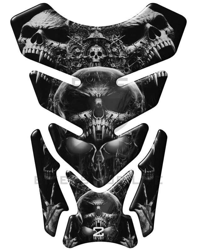 Universal Fit Black and Silver Bling Skull Motor Bike Tank Pad Protector. A Street Pad which fits...