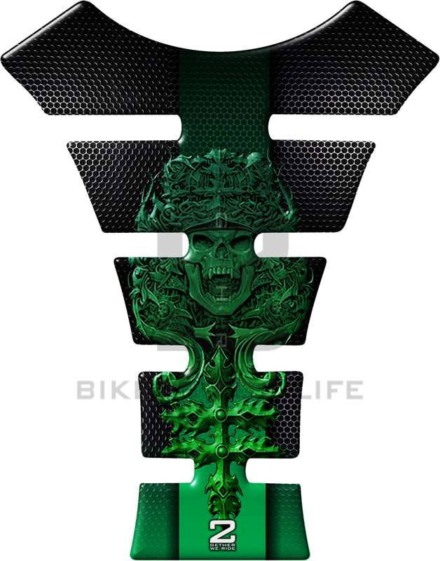 Universal Fit Green Mayan Skull Motor Bike Tank Pad Protector. A Street Pad which fits most motor...