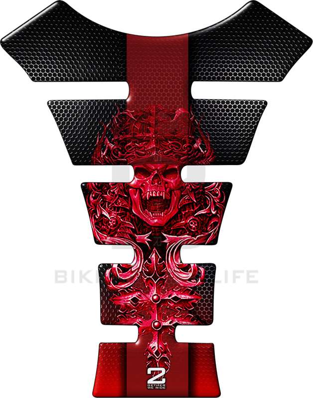 Universal Fit Red Mayan Skull  Motor Bike Tank Pad Protector. A Street Pad which fits most motorc...