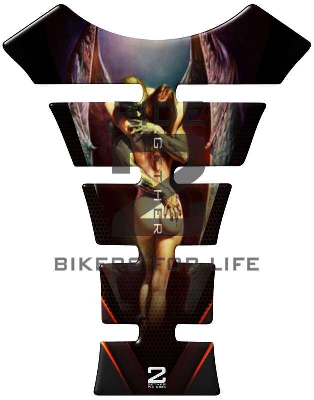 Universal Fit Black Angelic Demon with Lady Motor Bike Tank Pad. A Street Pad which fits most mot...