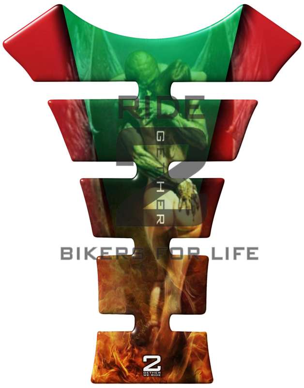 Universal Fit Green and Red Angelic Demon with Lady Tank Pad Protector. A Street Pad which fits m...