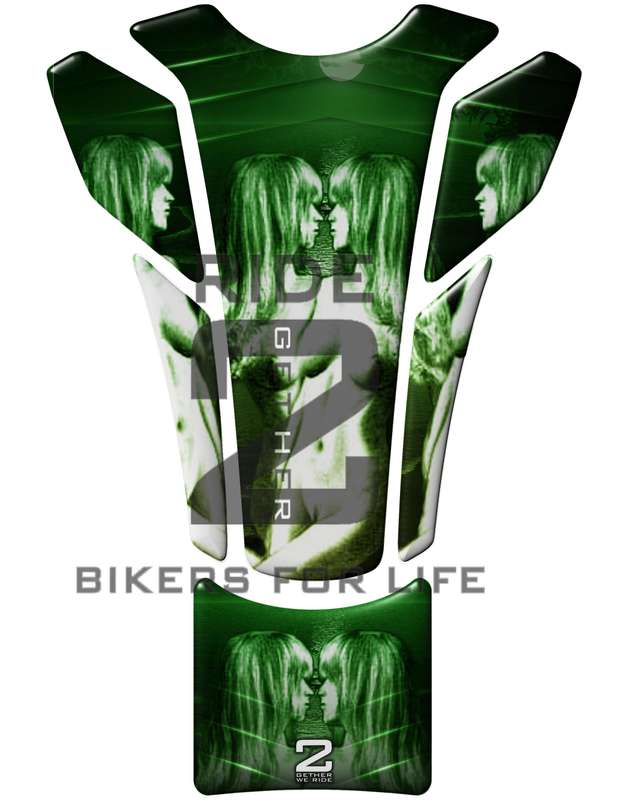 Universal Fit Green Kissing Twins Motor Bike Tank Pad protector. A Street Pad which fits most mot...