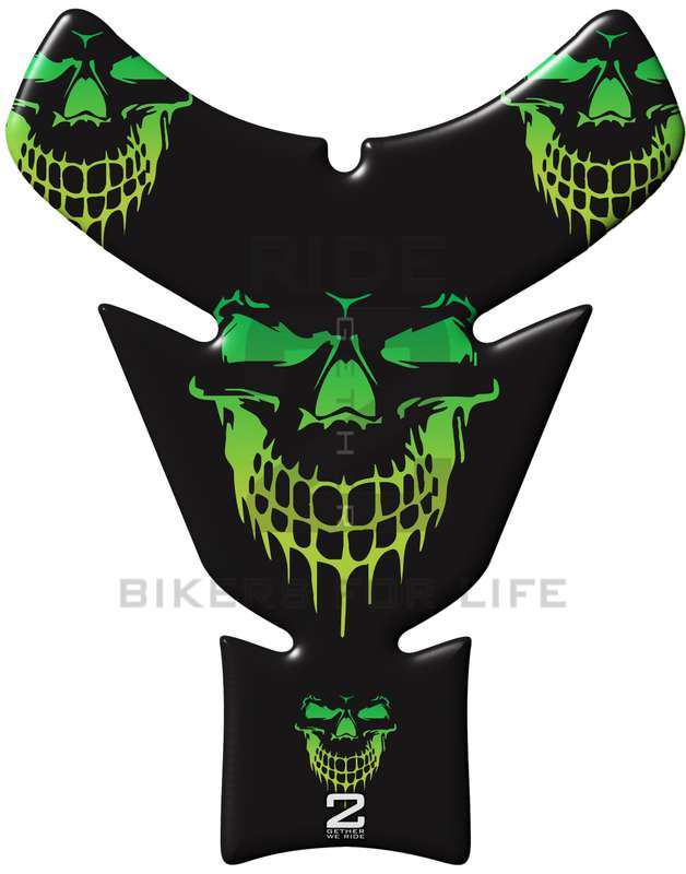 Universal Fit Black and Neon Green Smiling Reaper Motor Bike Tank Pad Protector. A Street Pad whi...