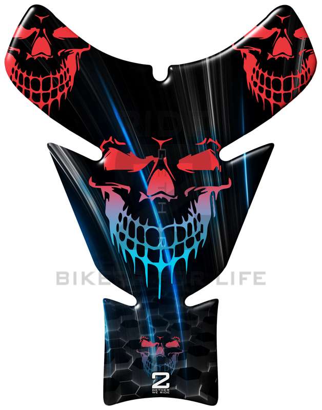 Universal Fit Black, Red and Blue Smiling Reaper Motor Bike Tank Pad Protector. A Street Pad whic...
