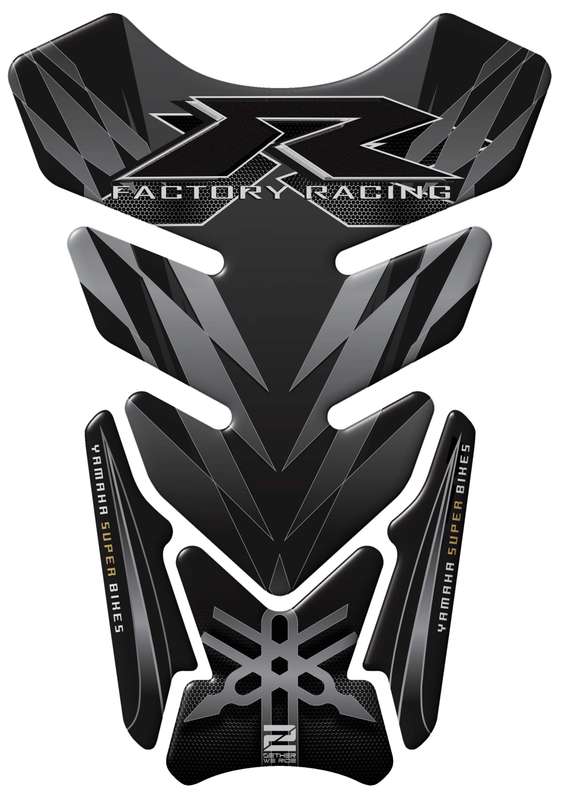 Yamaha Motor Bike Tank Pad. Black and Silver Factory Racing R Series Motor Bike Tank Pad Protector.