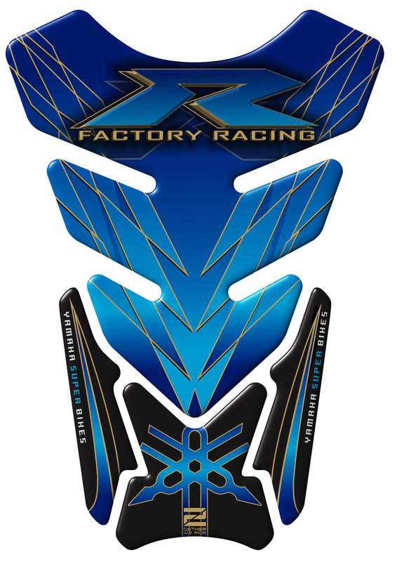 Yamaha Motor Bike Tank Pad. Blue and Gold Factory Racing R Series Motor Bike Tank Pad Protector.