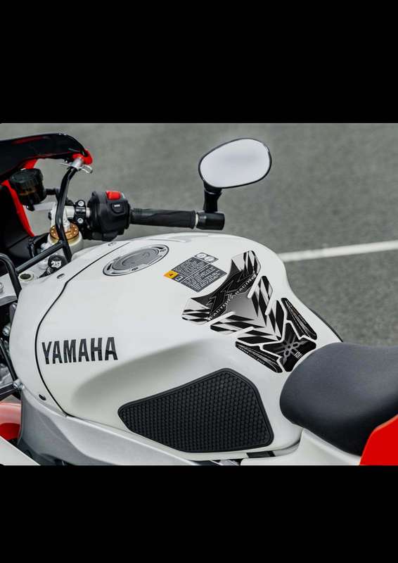 Yamaha Motor Bike Tank Pad. White and Black Factory Racing R Series Motor Bike Tank Pad Protector.