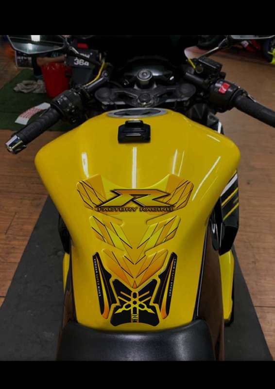 Yamaha Motor Bike Tank Pad. Yellow and Black Factory Racing R Series Motor Bike Tank Pad Protector.