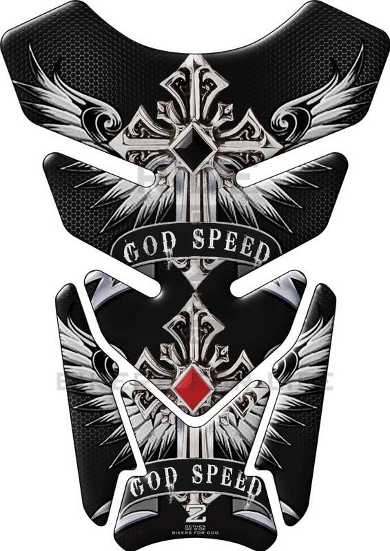 Motor Bike Tank Pad. Religious Range. God Speed Black Honey Comb. Universal Fit. Christian tank pad.