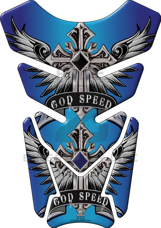 Motor Bike Tank Pad. Religious Range. God Speed Blue. Universal Fit. Christian tank pad.