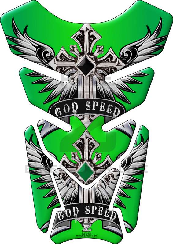Motor Bike Tank Pad. Religious Range. God Speed Green. Universal Fit. Christian tank pad.