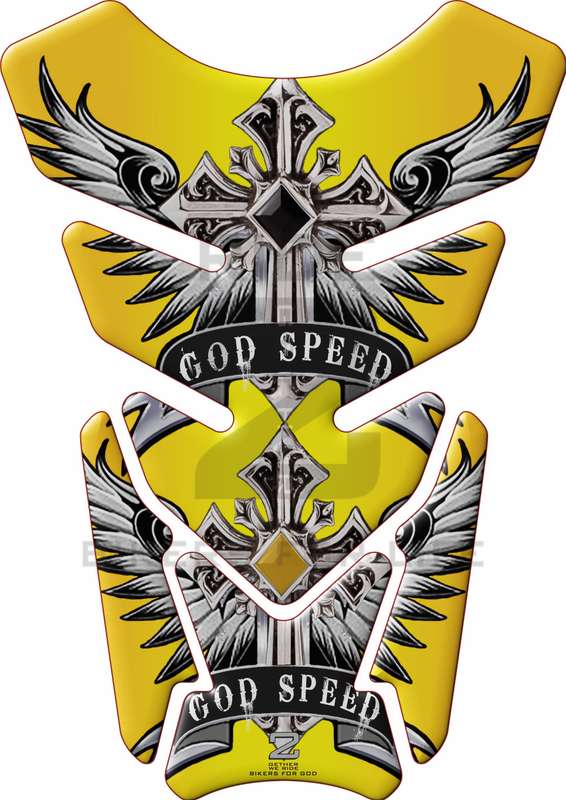 Motor Bike Tank Pad. Religious Range. God Speed Yellow. Universal Fit. Christian tank pad.
