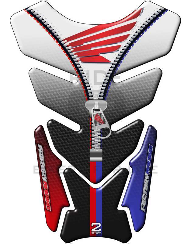 Motorcycle Tank Pad Protector. Honda White with Black Carbon Fibre and Chrome  Universal Tank Pro...