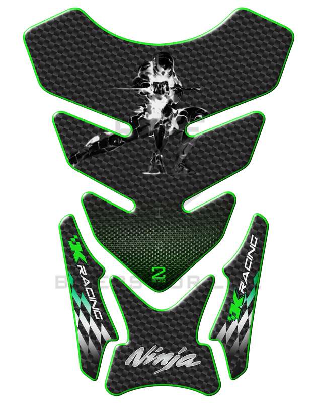 Kawasaki Ninja Black and White Carbon Fibre  K Racing Motor Bike Tank Pad / Protector