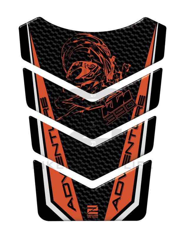 KTM Orange and Black Carbon Fibre 390 Adventure.  A universal Tank Pad which fits most 390 Advent...