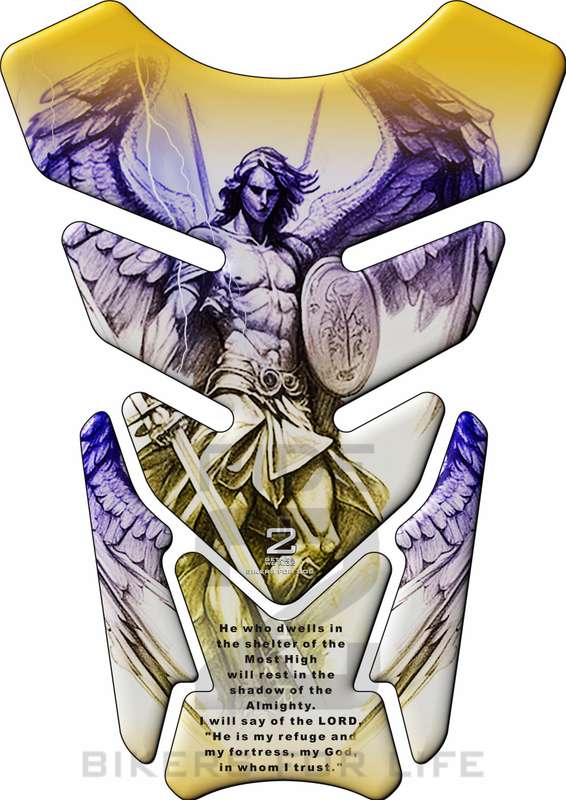 Motor Bike Tank Pad. Religious Range. Archangel  Psalm 91 Yellow . Universal Fit. Christian tank ...