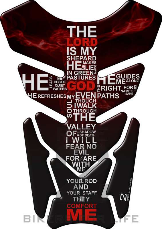 Motor Bike Tank Pad. Religious Range. Jesus crucifix  Psalm 23 Red. Universal Fit. Christian tank...