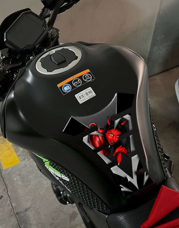 Universal Fit Black, Red and Silver She Devil Motor Bike Tank Pad Protector. A Street Pad which f...