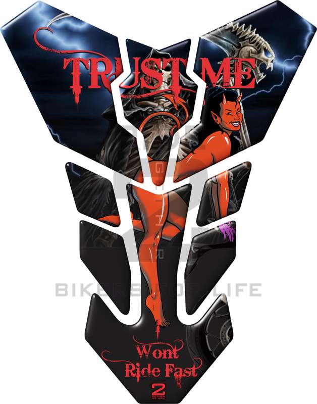 Universal Fit Reaper with She Devil " Trust Me  "Motor Bike Tank Pad Protector. A Street Pad whic...
