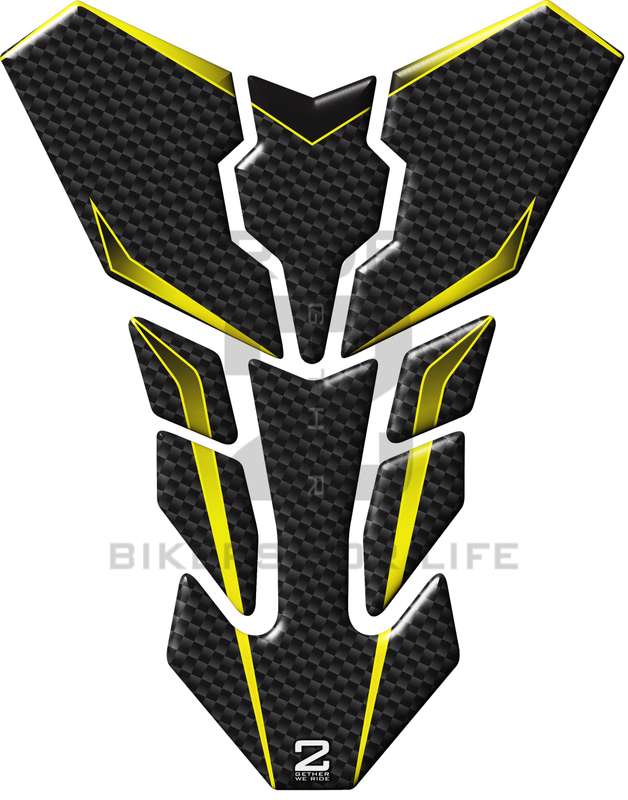 Universal Fit Yellow and  Carbon Fibre Transformer Tank Pad Protector. A Street Pad which fits mo...