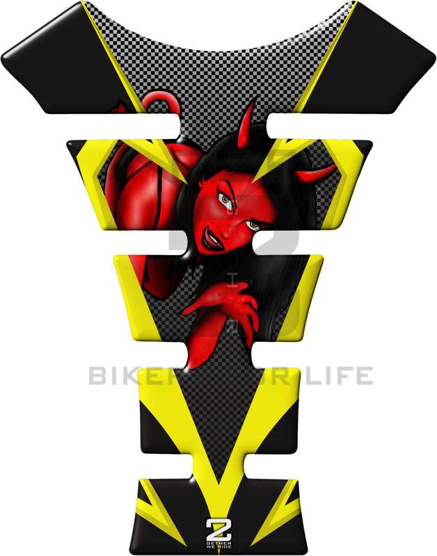 Universal Fit Yellow She Devil Motor Bike Tank Pad Protector. A Street Pad which fits most motorc...