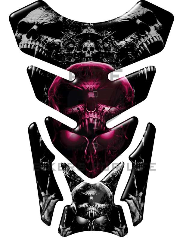 Universal Fit Black and Purple Bling Skull Motor Bike Tank Pad. A Street Pad which fits most moto...