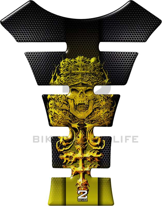Universal Fit Yellow Mayan Skull Motor Bike Tank Pad Protector. A Street Pad which fits most moto...