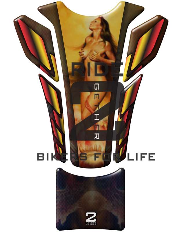Universal Fit Yellow Lady With Dragon Motor Bike Tank Pad Protector. A Street Pad which fits most...