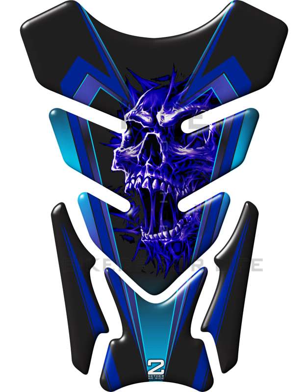 Universal Fit Blue Screaming Skull Motor Bike Tank Pad Protector. A Street Pad which fits most mo...