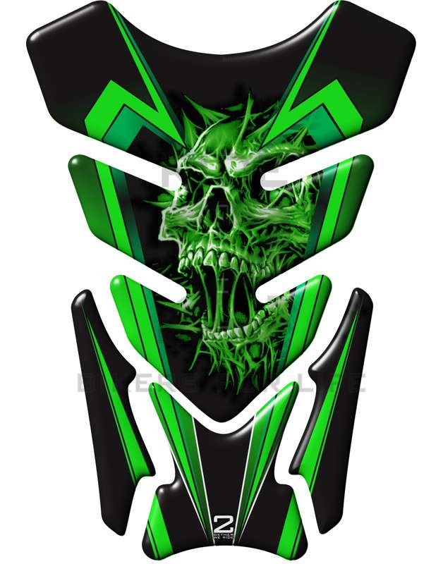 Universal Fit Green Screaming Skull Motor Bike Tank Pad Protector. A Street Pad which fits most m...