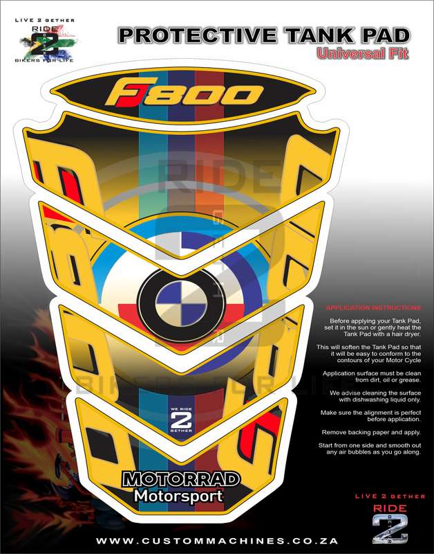 BMW F800 Motor Bike Tank Pad / Protector. Yellow  2009 -2020