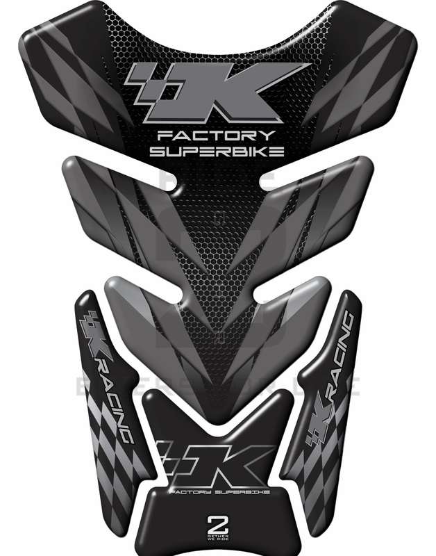 Kawasaki Factory Super Bike, Black and Silver Grey Tank Pad  Protector 2006 - 2022. K Racing
