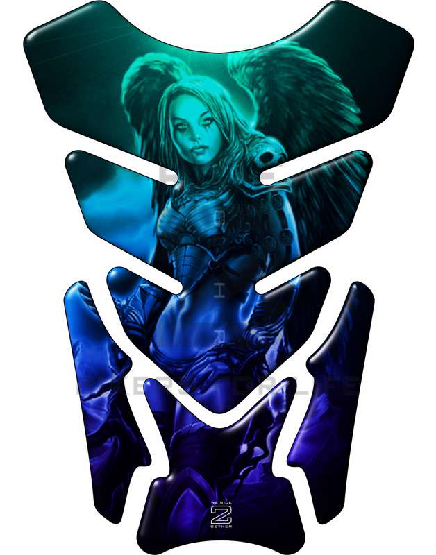 Blue and Black Amazon Warrior with Angelic Wings. Universal Fit. A Street Pad which fits most mod...