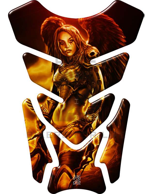 Yellow, Orange and Black Amazon Warrior with Angelic Wings. Universal Fit. A Street Pad which fit...