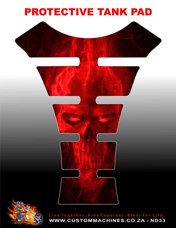 Universal Fit Red Fiery Skull Tank Pad
