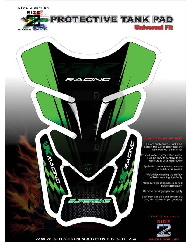 Kawasaki K Racing Green and Black Tank Pad / Protector