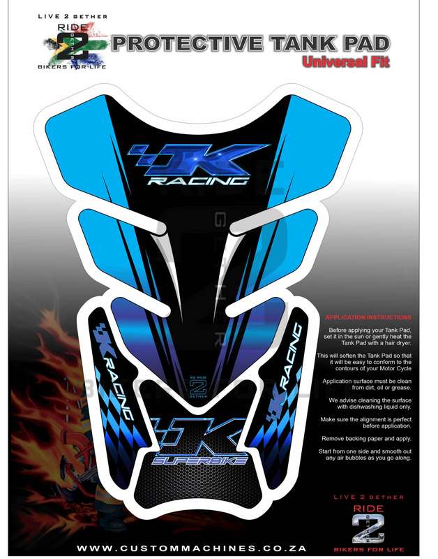 Kawasaki K Racing Blue and Black Carbon Fibre Tank Pad / Protector