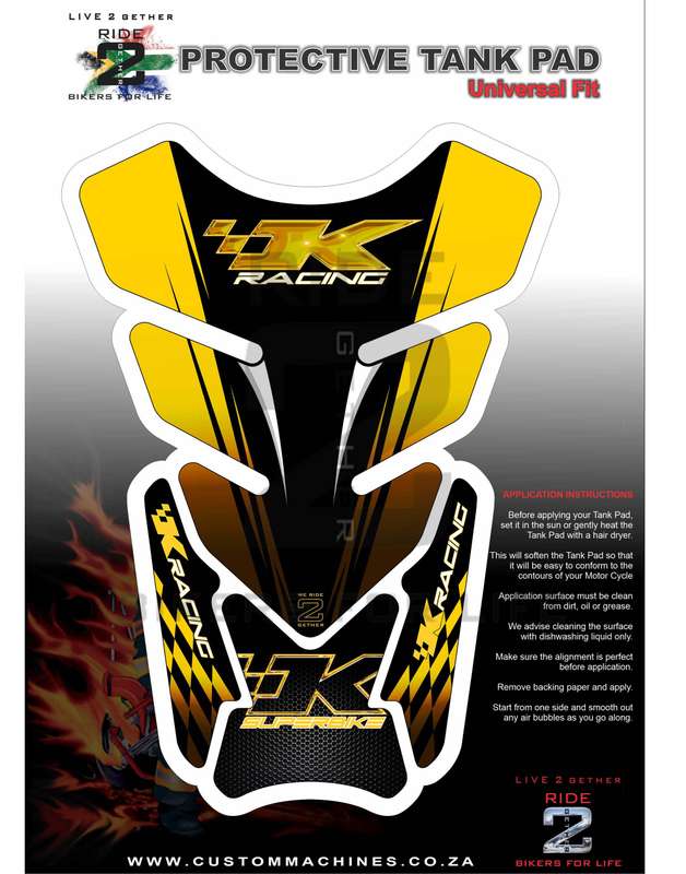 Kawasaki K Racing Yellow and Black Tank Pad / Protector