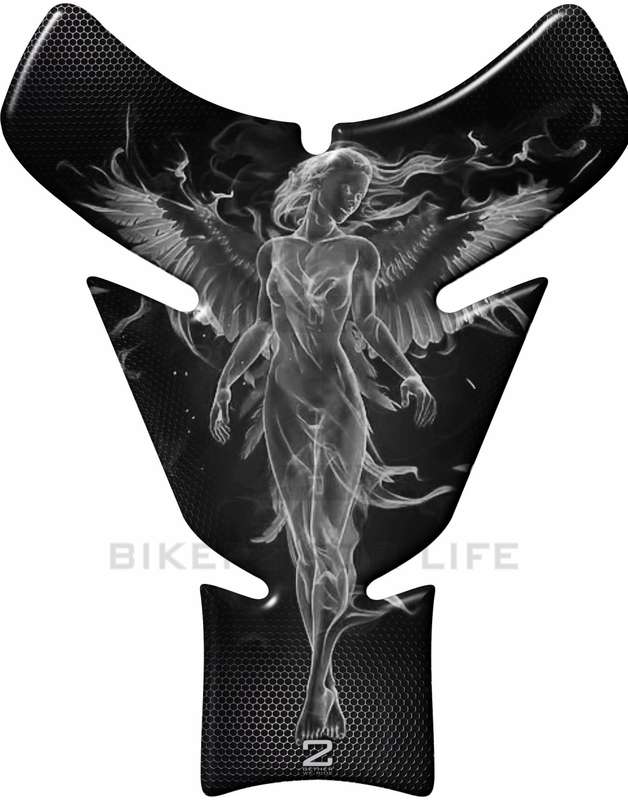 Black and Silver Grey Universal Fit Angelic Flaming Tank Pad Protector. A street pad which fits m...