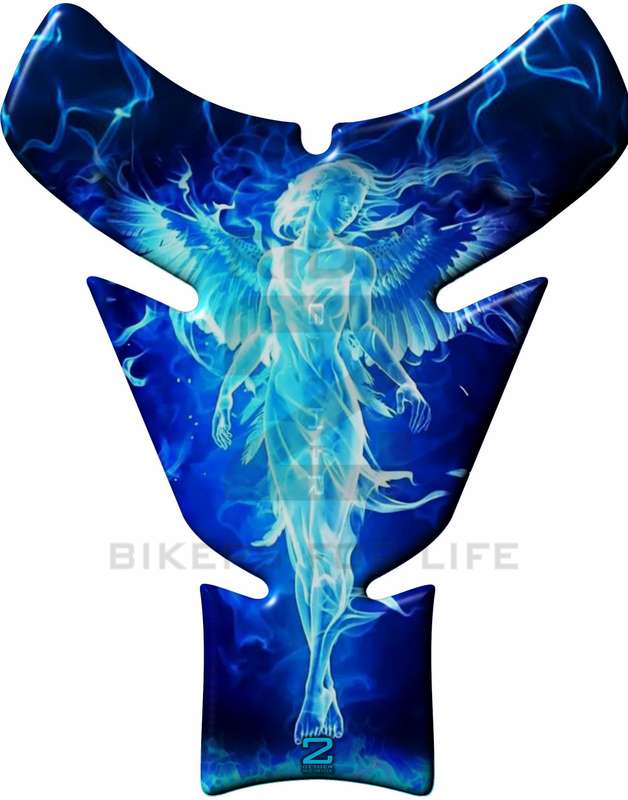 Blue and Black Universal Fit  Angelic Flaming Tank Pad Protector.  A street pad which fits most m...