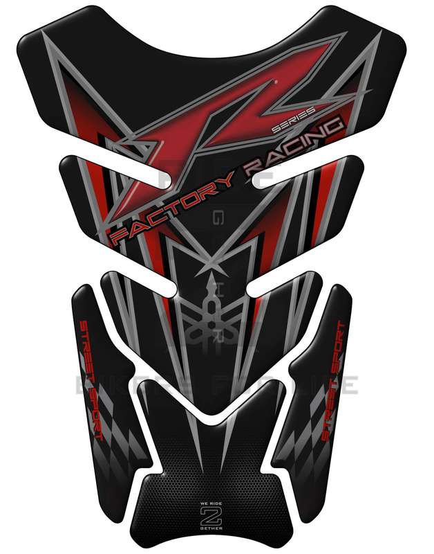 Yamaha Red, Black, and Chrome Silver Grey Standard R Series Tank Pad Protector. Fits most R serie...