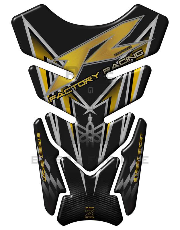 Yamaha Yellow, Black, and Chrome Silver Grey Standard R Series Tank Pad Protector. Fits most R se...