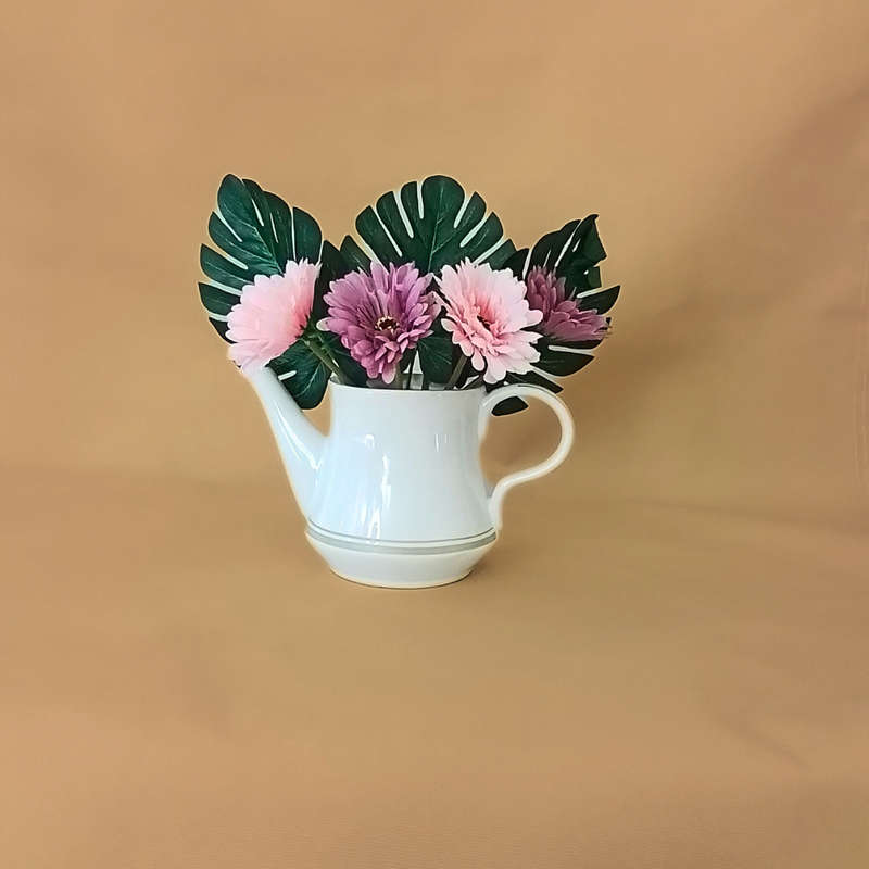 Large Upcycled Tea Pot (no lid) includes Artificial Flowers