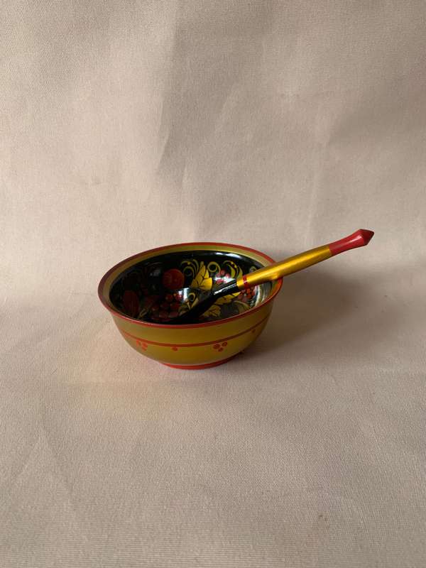 Wooden Chinese Bowl and Spoon Set