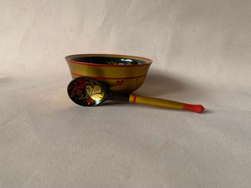 Wooden Chinese Bowl and Spoon Set