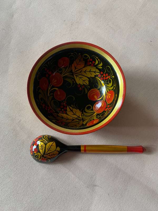 Wooden Chinese Bowl and Spoon Set