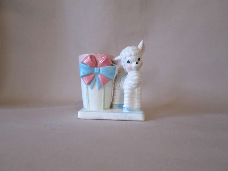 Ceramic Lamb and Vase Set