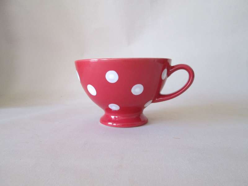 White Polkadot Coffee / Soup Mugs