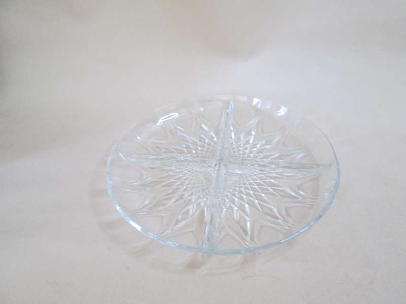 Round Clear Cut Glass Snack Platter